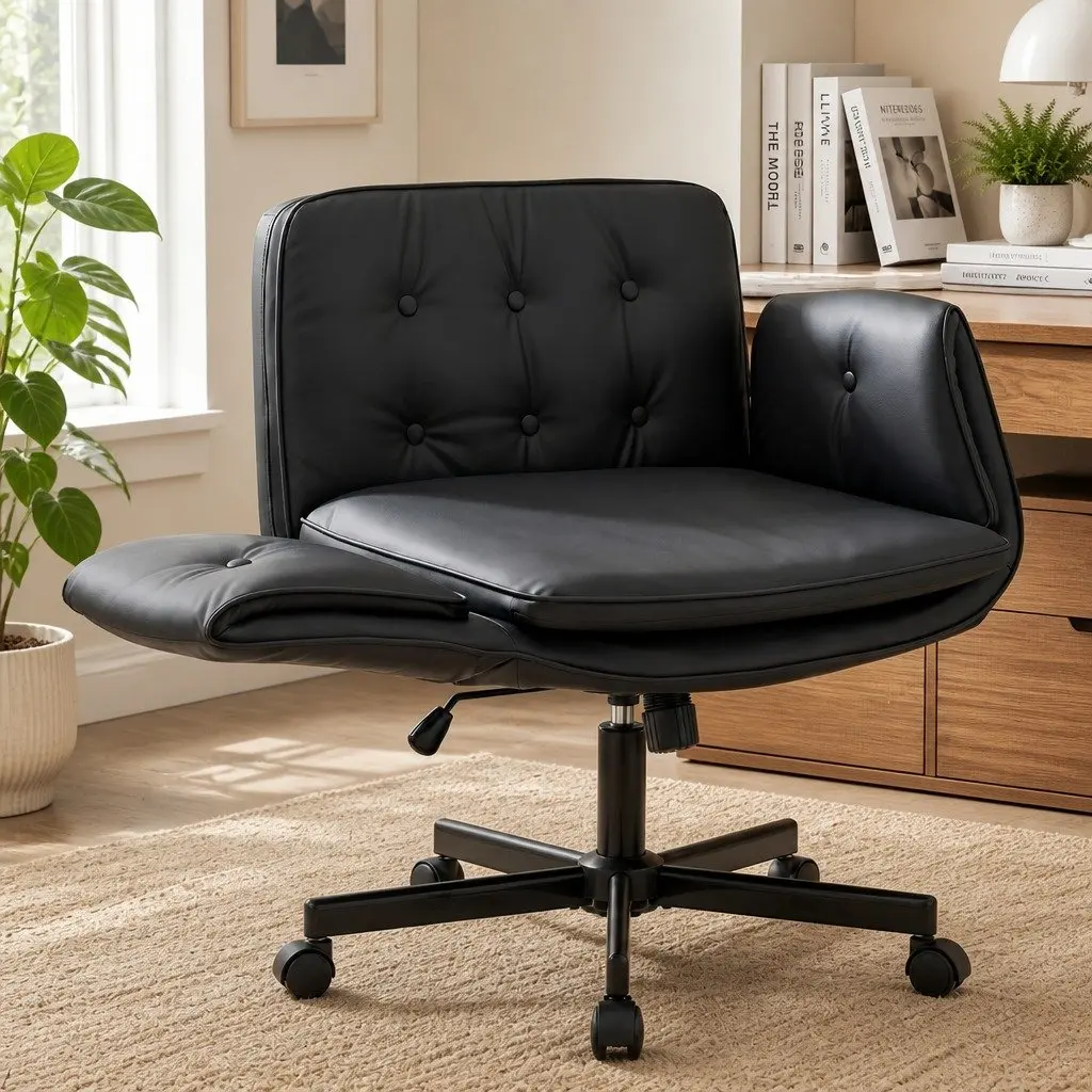 Office Chair PU Leather Adjustable Height Black Criss Cross Ergonomic Desk Chair
