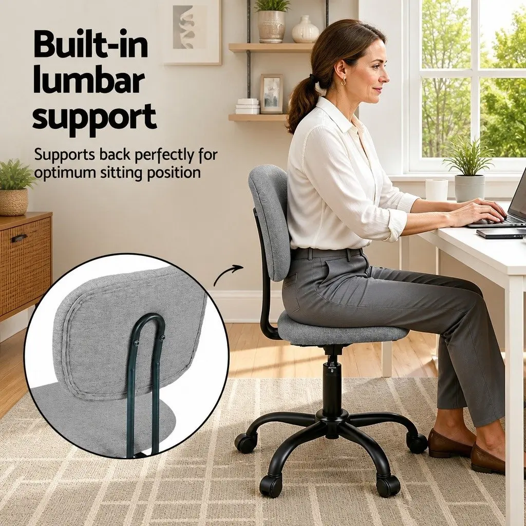 Armless Office Chair Grey Ergonomic Swivel Computer Desk Task Chair Height