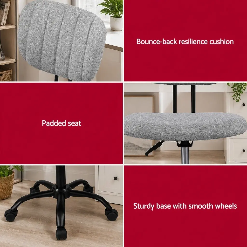 Armless Office Chair Grey Ergonomic Swivel Computer Desk Task Chair Height