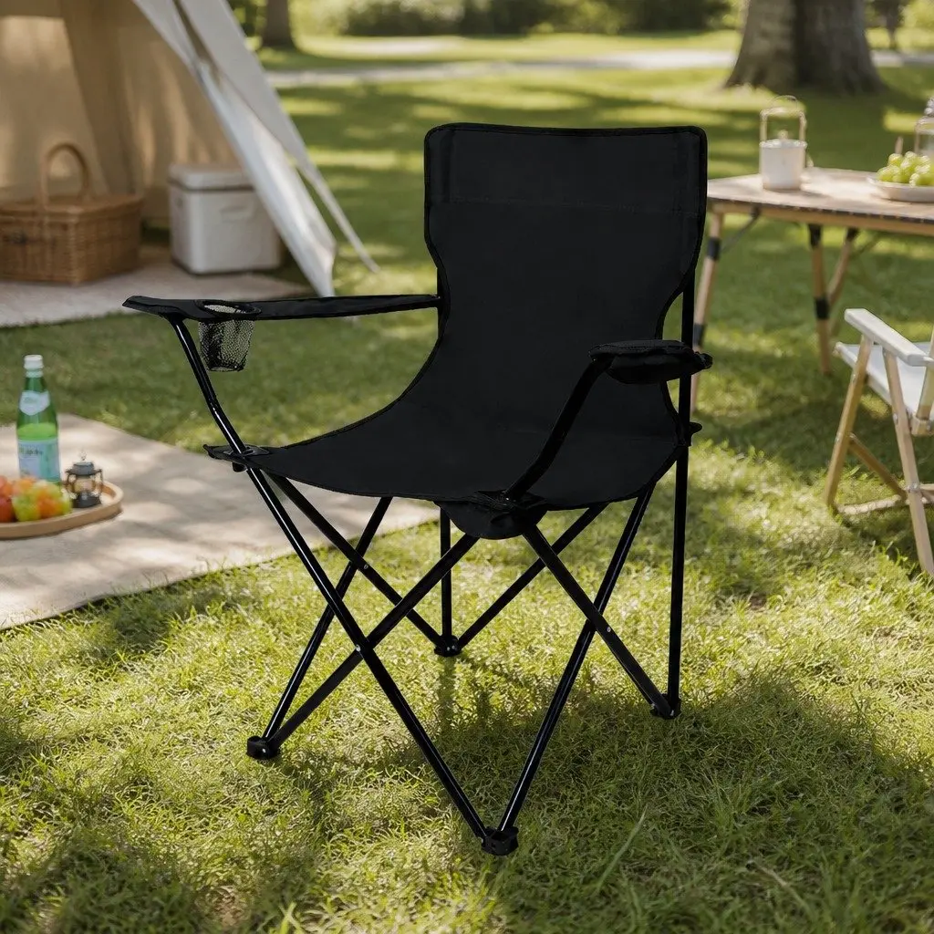 Folding Camping Chair Portable Steel Frame 50cm x 50cm x 80cm Black