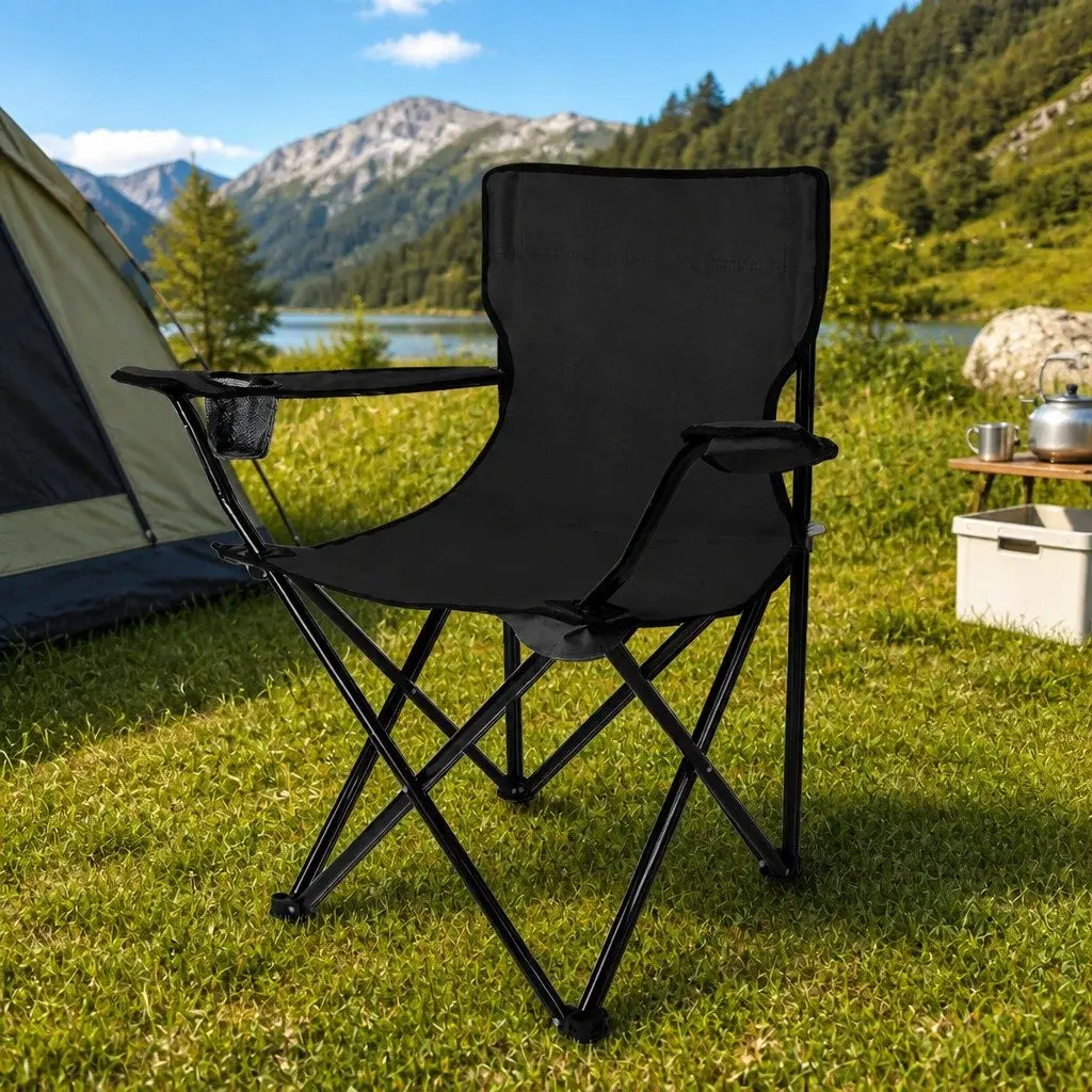 Folding Camping Chair Portable Steel Frame 50cm x 50cm x 80cm Black