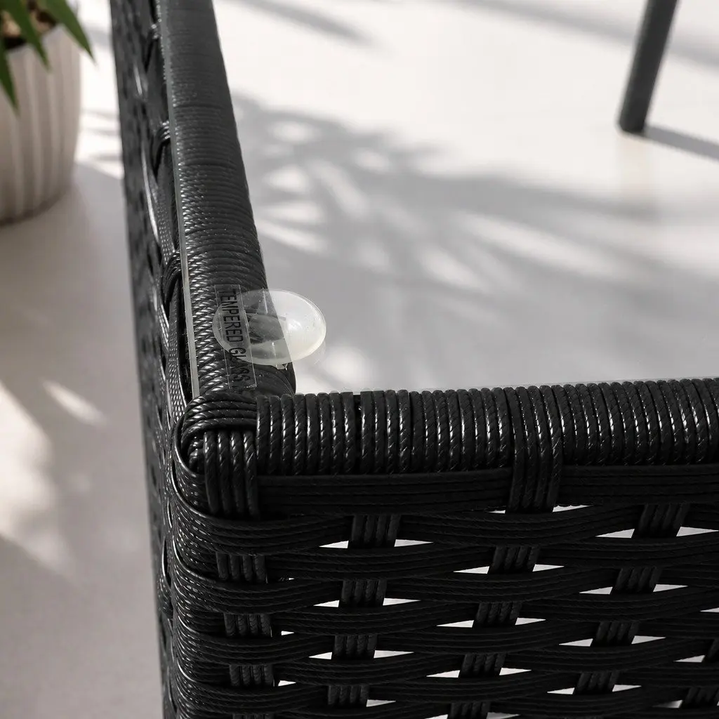 4 Piece Outdoor Furniture Set PE Wicker Chairs Lounge Table Black