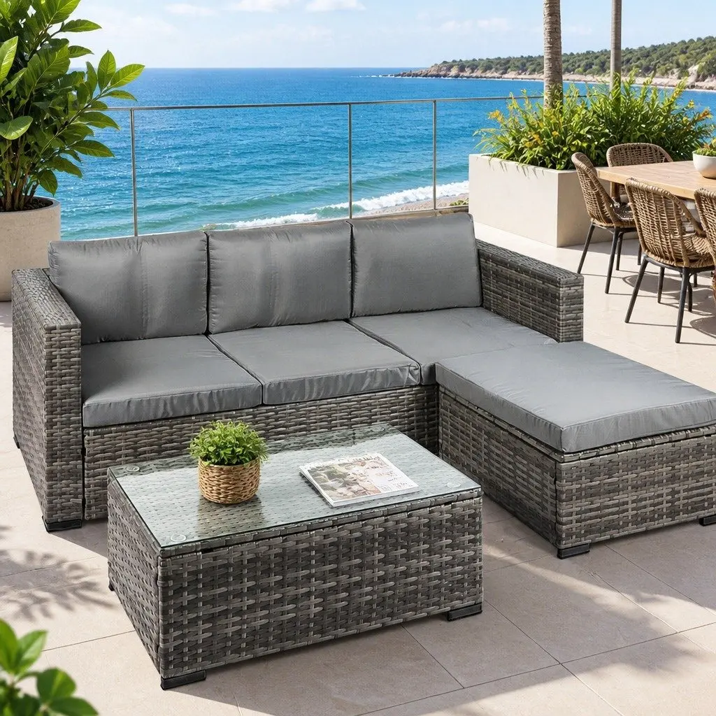 5 Piece Outdoor Lounge Set PE Wicker Steel Frame Mixed Grey