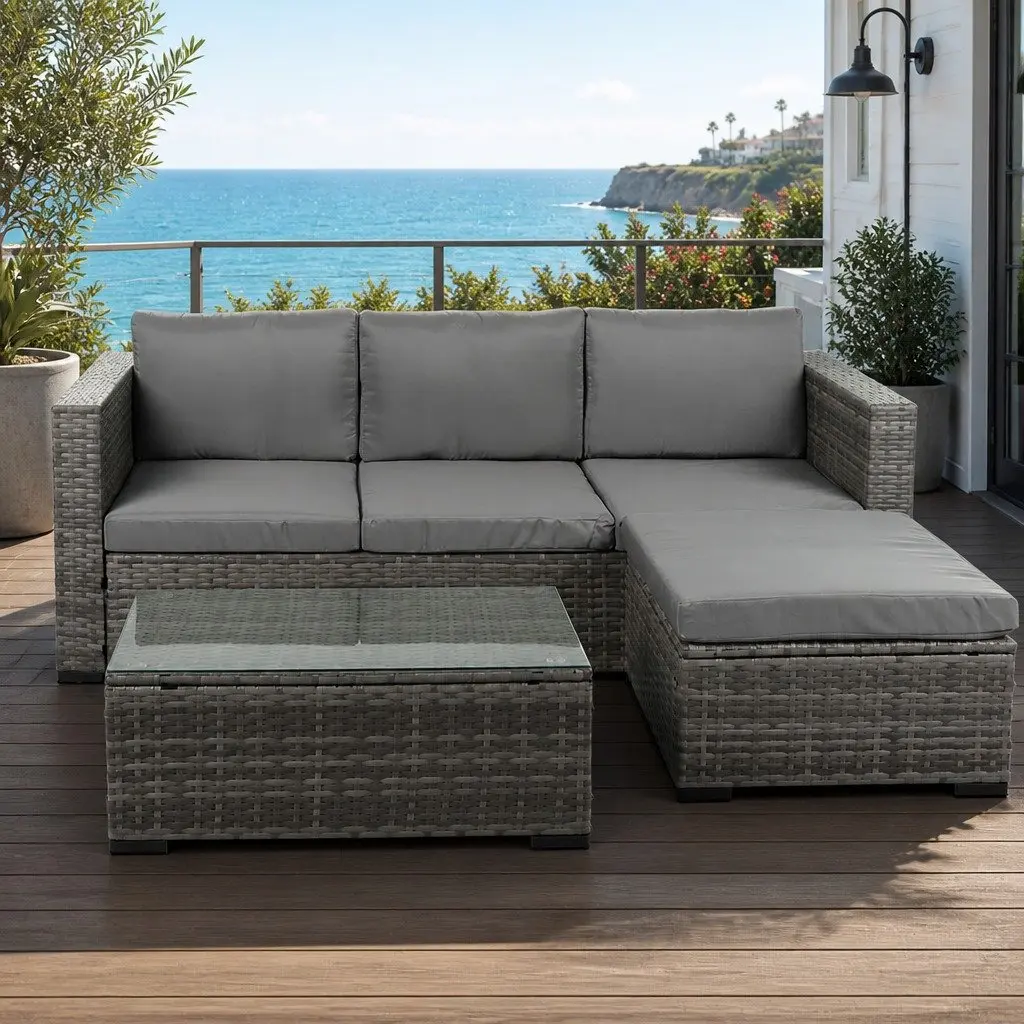 5 Piece Outdoor Lounge Set PE Wicker Steel Frame Mixed Grey