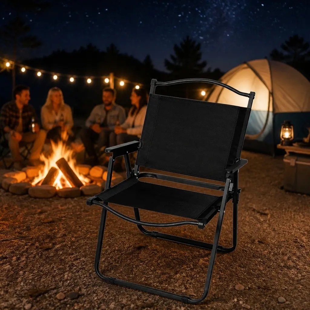 Folding Portable Lightweight Camping Chair Black 4 Piece