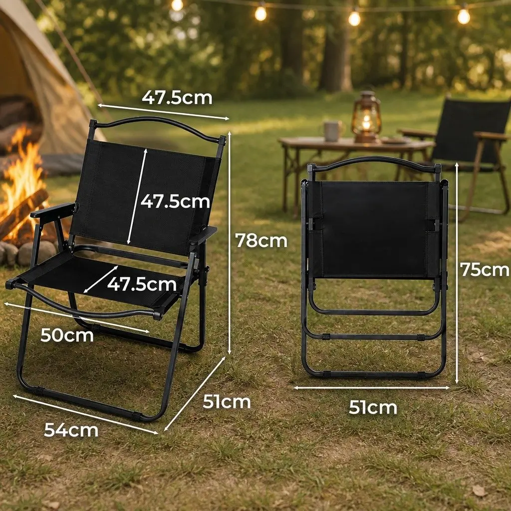 Folding Outdoor Chair Lightweight Portable Black 100kg Capacity Garden Seat