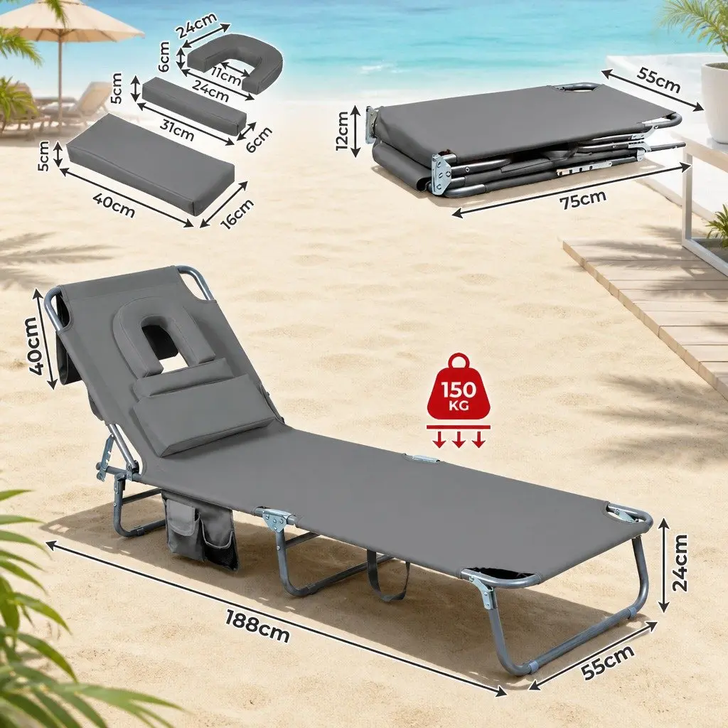 Foldable Lounge Chair 600D Oxford Fabric Adjustable Backrest Dark Grey