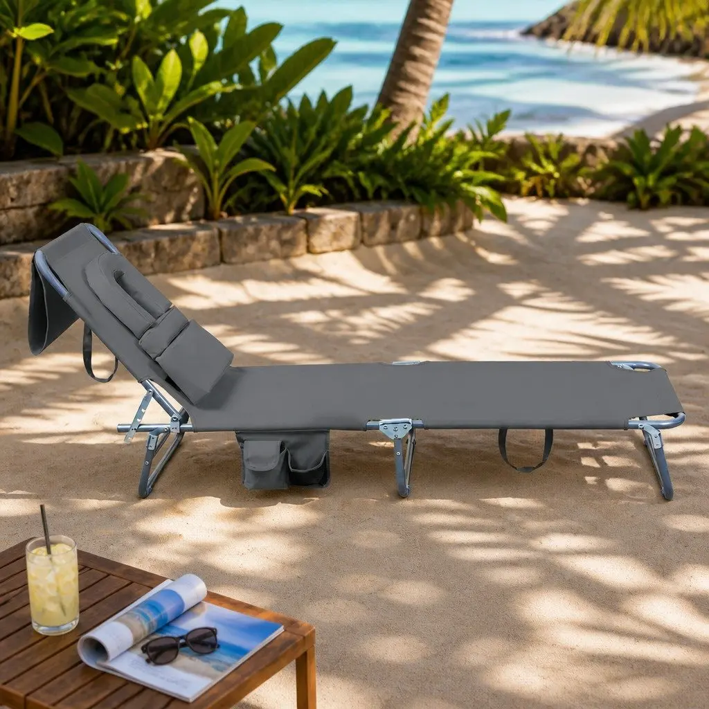 Foldable Lounge Chair 600D Oxford Fabric Adjustable Backrest Dark Grey