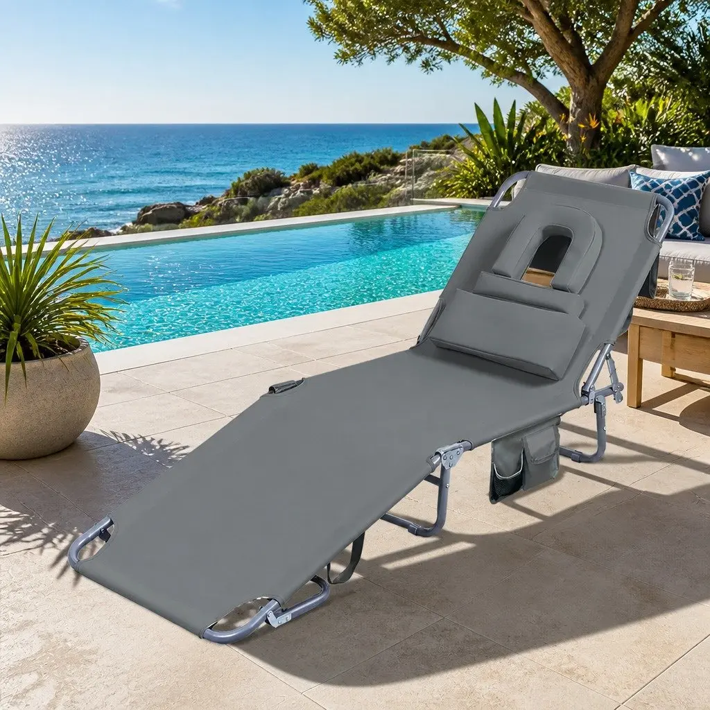 Foldable Lounge Chair 600D Oxford Fabric Adjustable Backrest Dark Grey