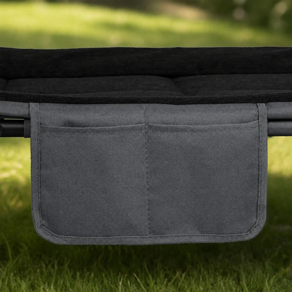 Folding Camping Cot Portable Lightweight Black 6 Position Adjustable Backrest
