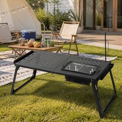 Portable Folding Charcoal BBQ Grill Table with Stainless Steel Rack Large
