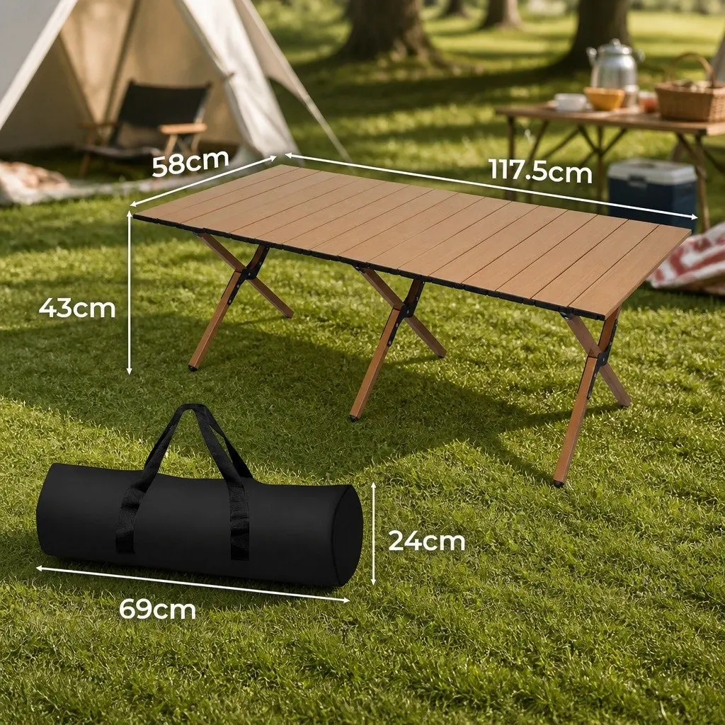 Folding Camping Table Steel Frame 117.5cm x 58cm x 43cm Oak Colour