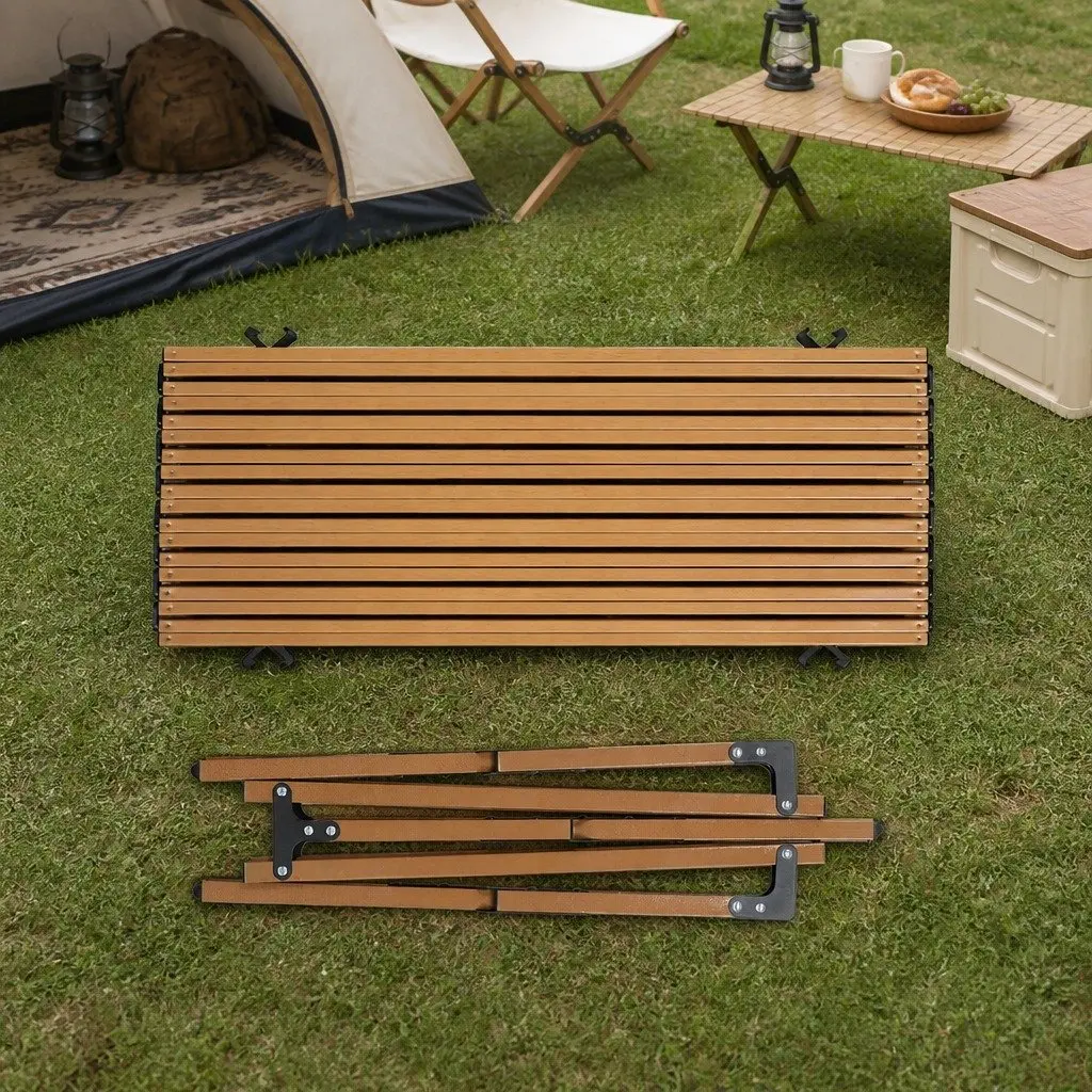 Folding Camping Table Steel Frame 117.5cm x 58cm x 43cm Oak Colour