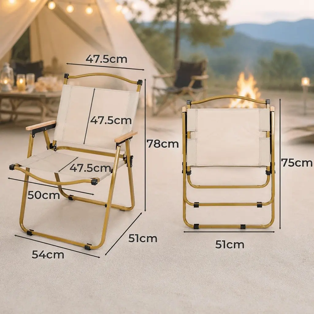 Folding Camping Chair Lightweight Portable 54cm x 51cm x 78cm Beige