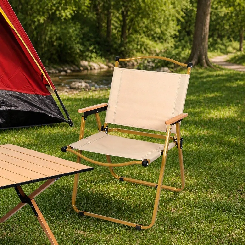 Folding Camping Chair Lightweight Portable 54cm x 51cm x 78cm Beige