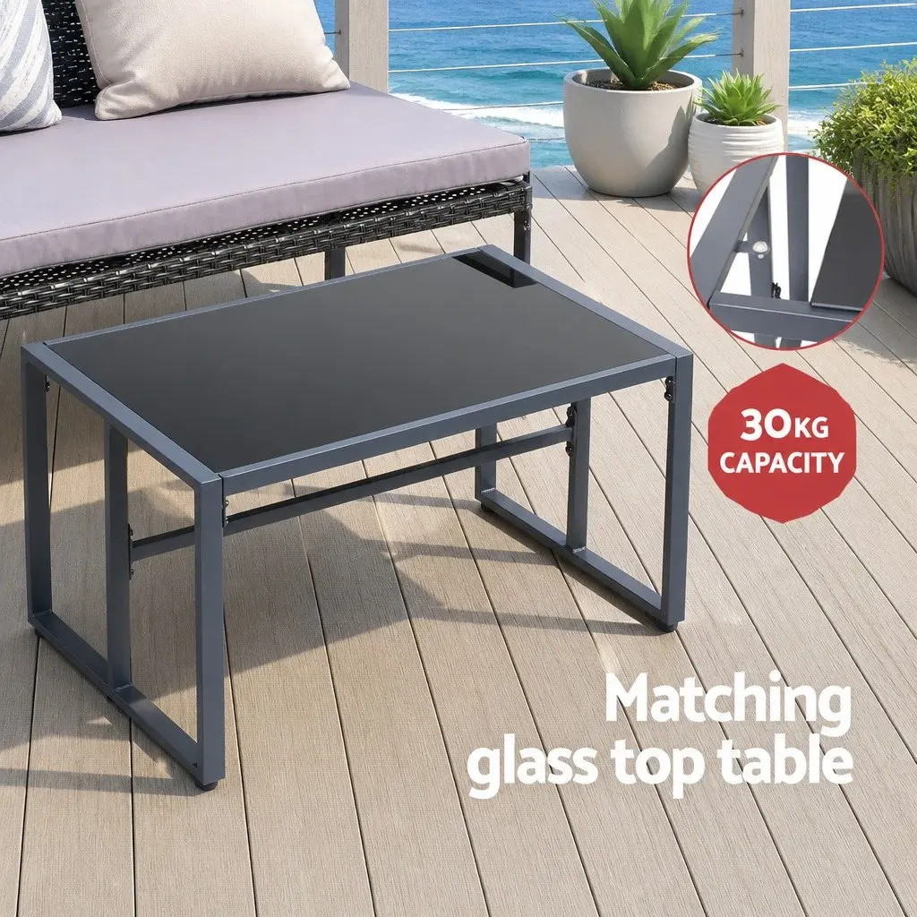 4 Piece Outdoor Sofa Set Rattan Chairs Glass Table Black