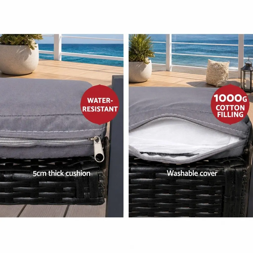 4 Piece Outdoor Sofa Set Rattan Chairs Glass Table Black