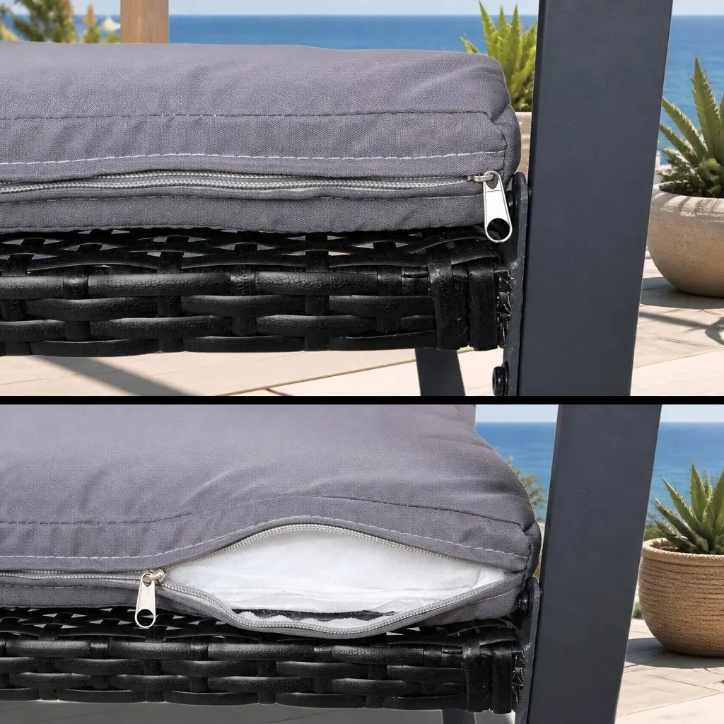 4 Piece Outdoor Sofa Set Rattan Chairs Glass Table Black