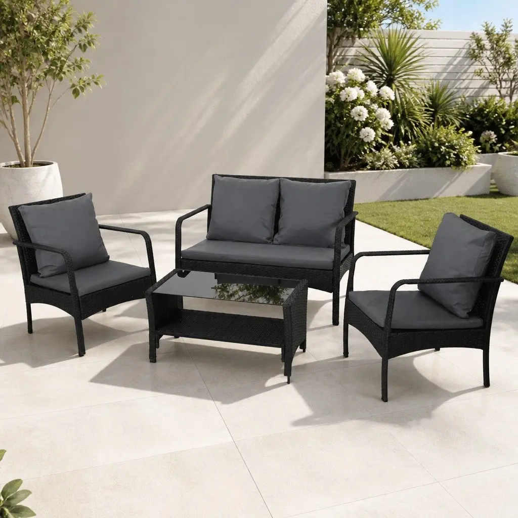 Outdoor Sofa Set 4-Piece Lounge Wicker Chairs Table Garden Patio Furniture