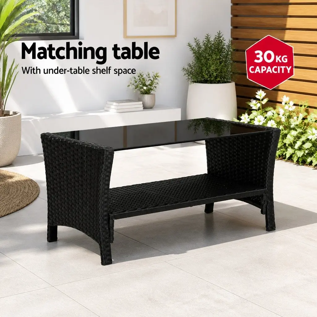 Outdoor Sofa Set Wicker 4-Piece Lounge Black Dark Grey Cushions Garden Patio Furniture