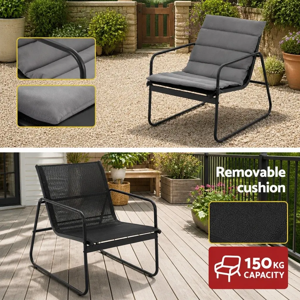 4 Piece Outdoor Sofa Set Steel Frame Textilene Fabric Black with Tempered Glass Table