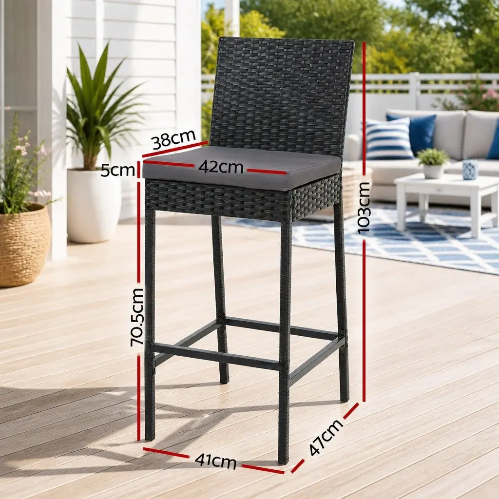 Outdoor Bar Stools 2-Piece Set Hand-Woven Rattan Dining Chair Patio Furniture