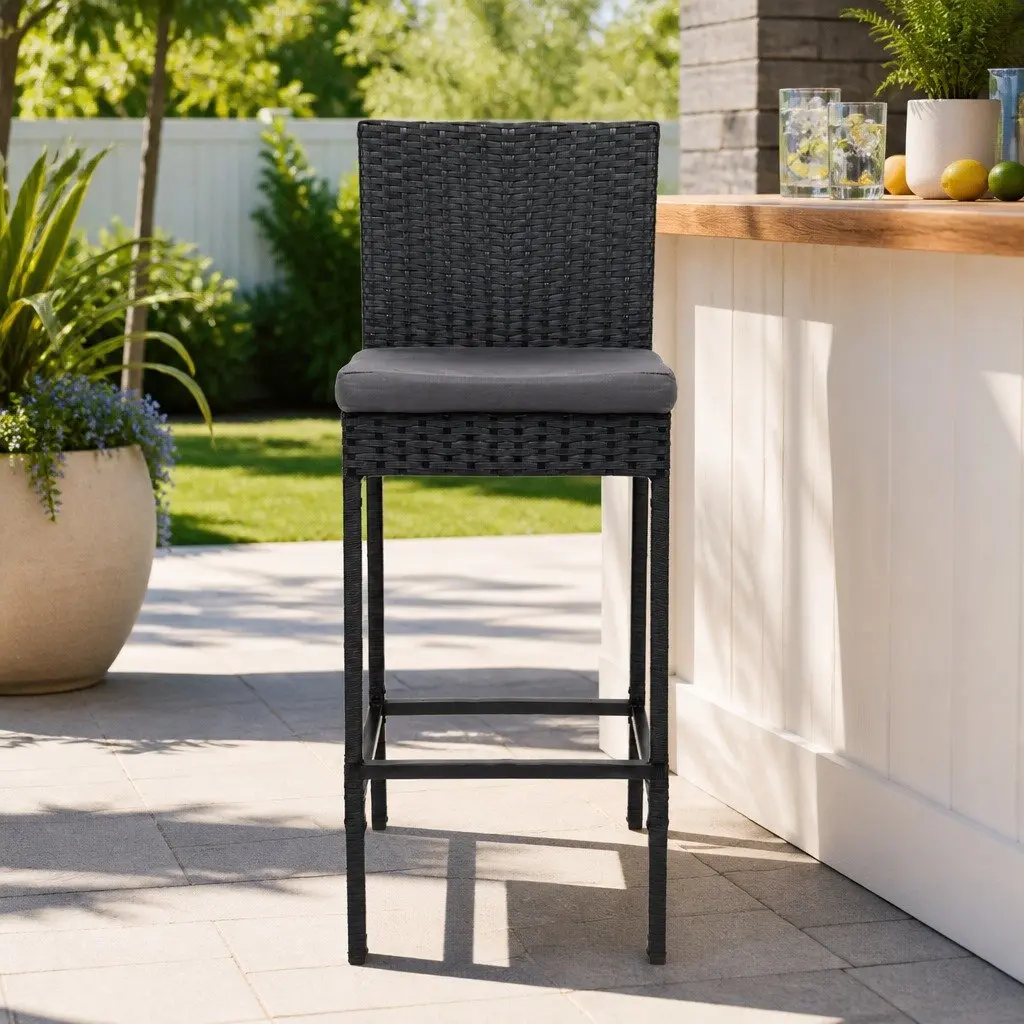 Outdoor Bar Stools 2-Piece Set Hand-Woven Rattan Dining Chair Patio Furniture