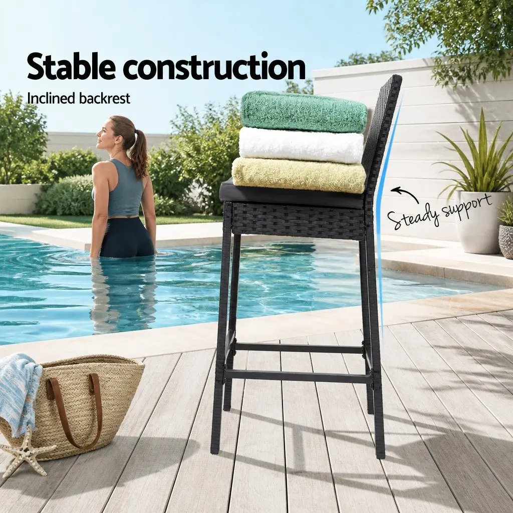 Outdoor Bar Stools 2-Piece Set Hand-Woven Rattan Dining Chair Patio Furniture