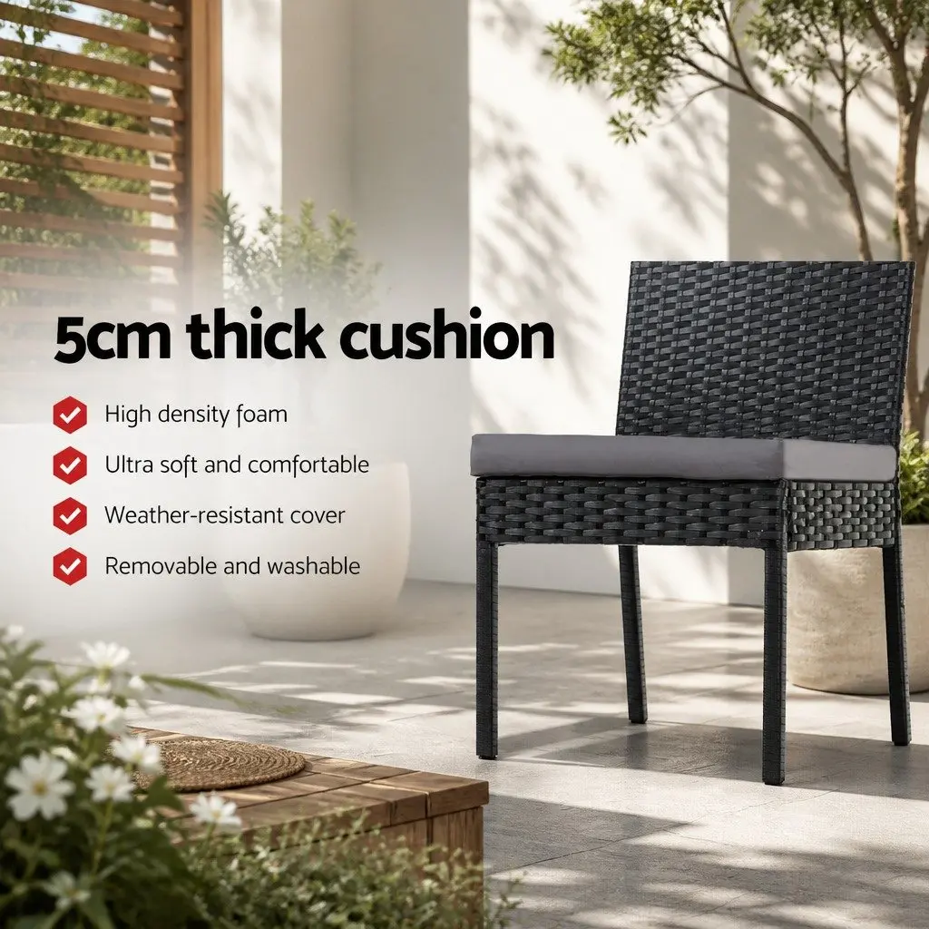Outdoor Bar Stools Set Hand-Woven PE Wicker Steel Frame Grey Cushion Black 4 Piece