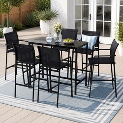 Practical 7-Piece Patio Bar Stools Dining Set