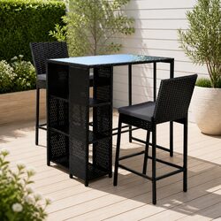 3-Piece Outdoor Bar Set Wicker Patio Dining Chairs Table Stools Black