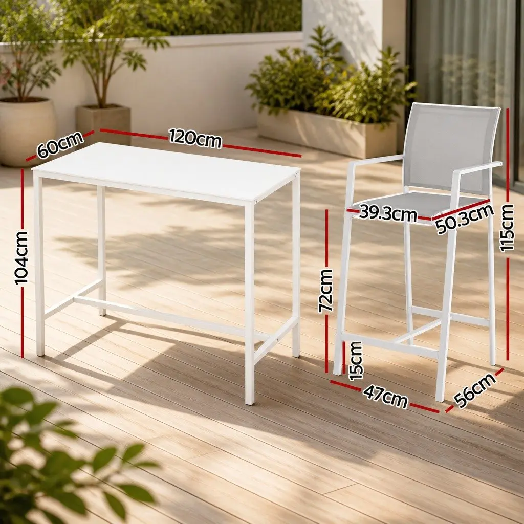 Outdoor Bar Stools Dining Set 7PC Steel Patio Furniture White Bistro Table