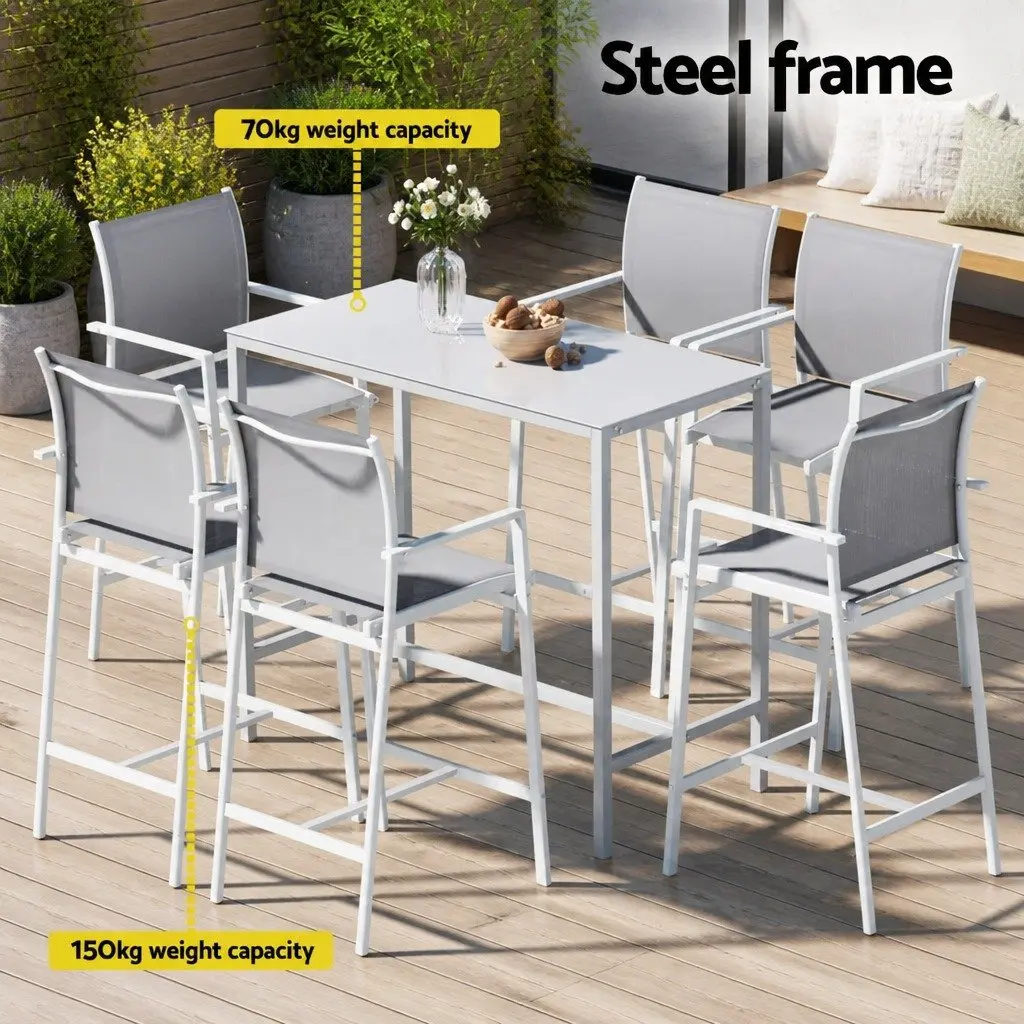 Outdoor Bar Stools Dining Set 7PC Steel Patio Furniture White Bistro Table