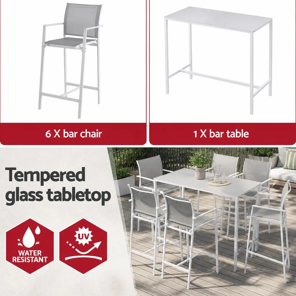 Outdoor Bar Stools Dining Set 7PC Steel Patio Furniture White Bistro Table