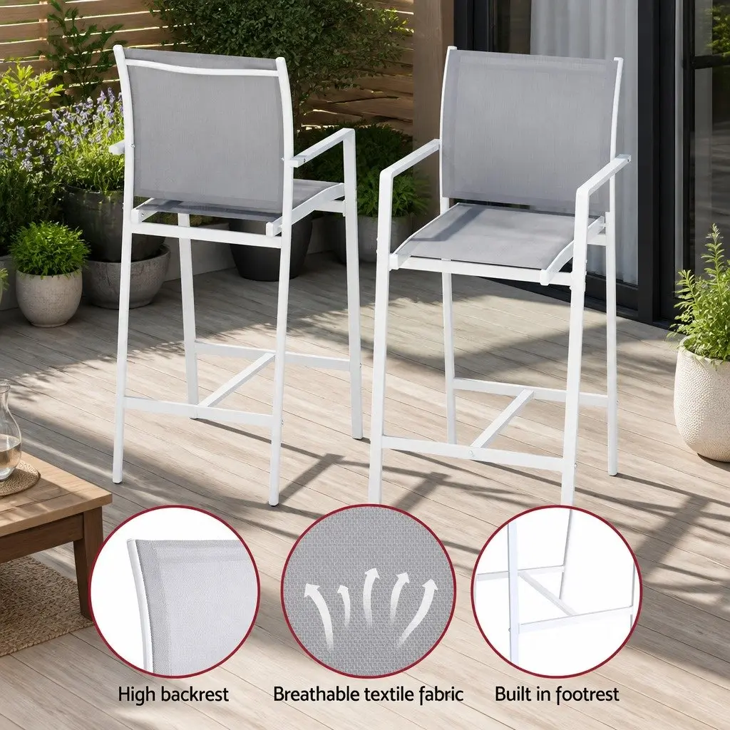 Outdoor Bar Stools Dining Set 7PC Steel Patio Furniture White Bistro Table