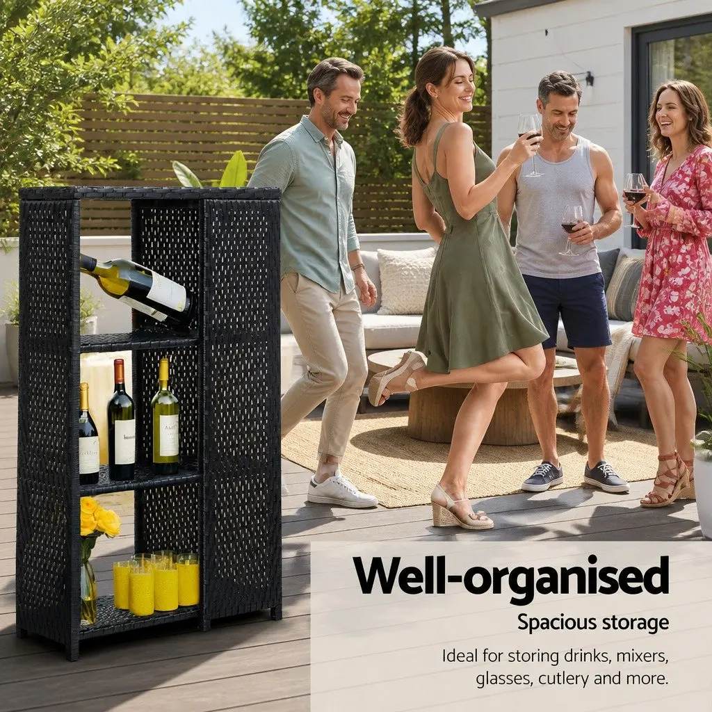Outdoor Bar Table Steel Wicker Glass Black 1035cm W x 620cm D x 1045cm H