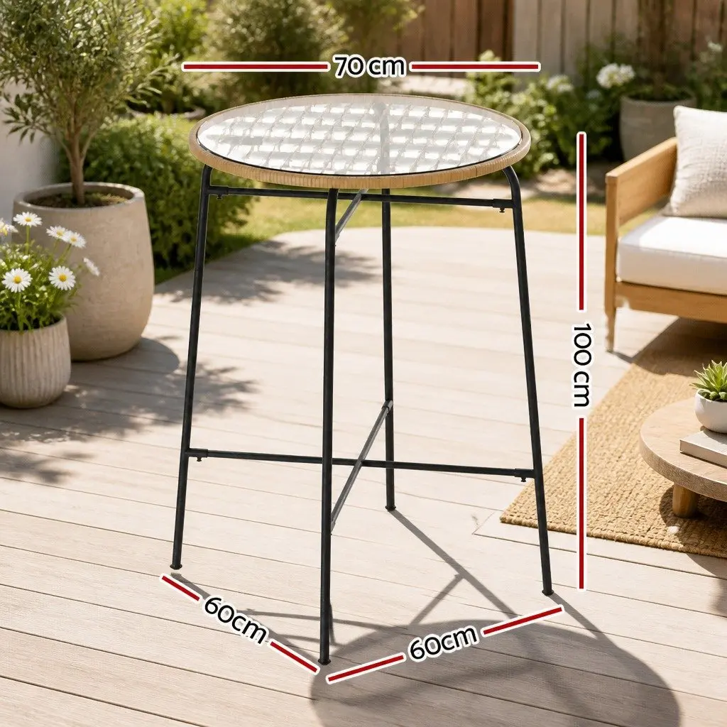 Outdoor Bar Table Wicker Metal Frame 70cm x 70cm x 100cm Beige Black