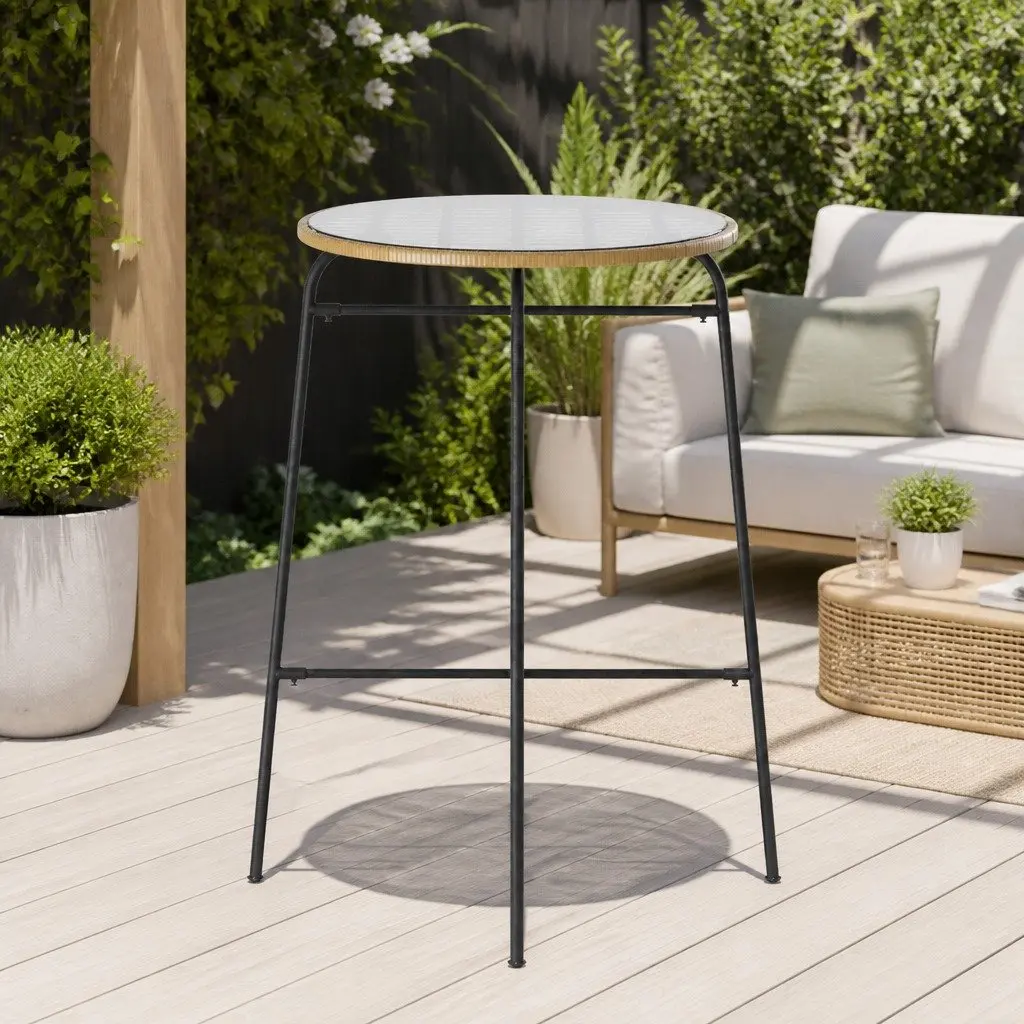 Outdoor Bar Table Wicker Metal Frame 70cm x 70cm x 100cm Beige Black