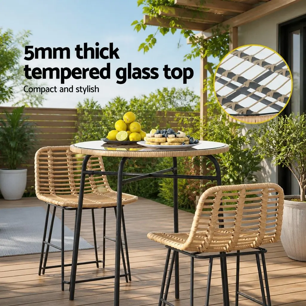 Outdoor Bar Table Wicker Metal Frame 70cm x 70cm x 100cm Beige Black