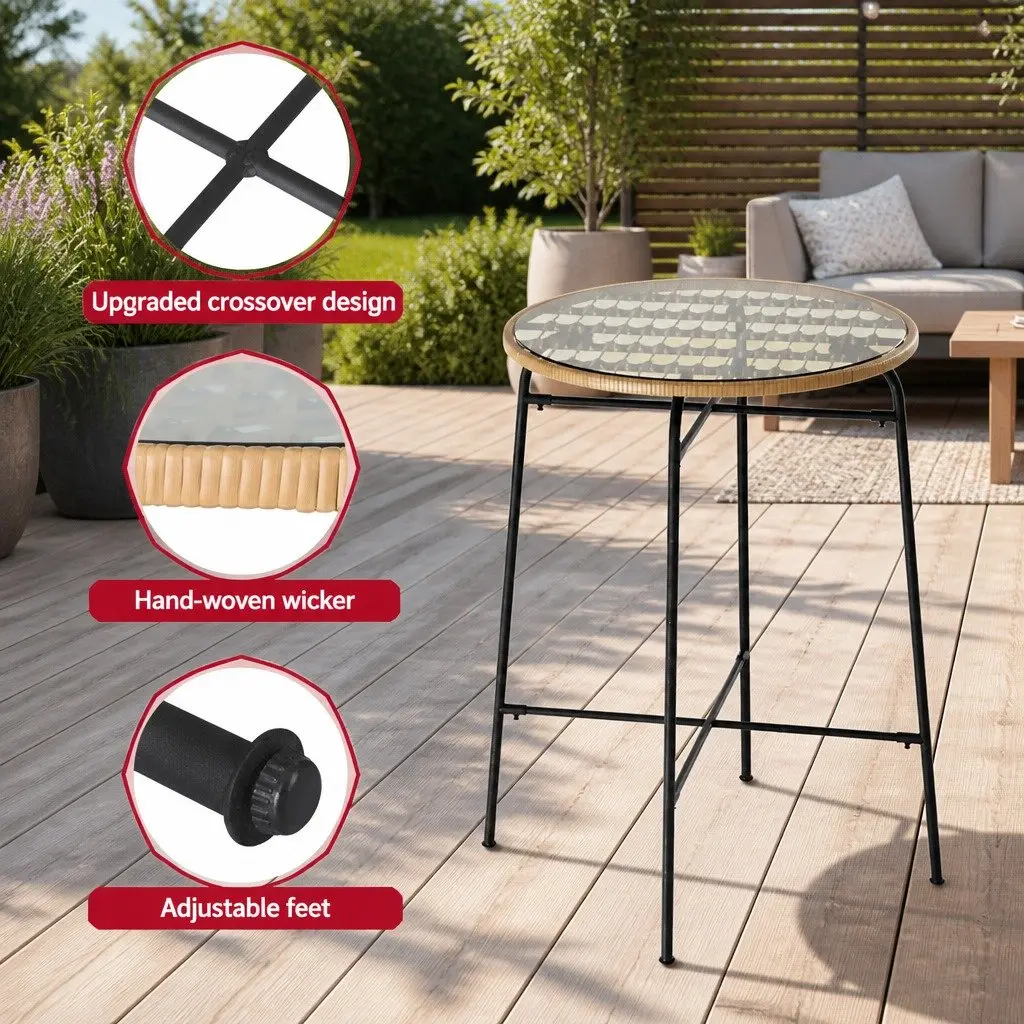 Outdoor Bar Table Wicker Metal Frame 70cm x 70cm x 100cm Beige Black