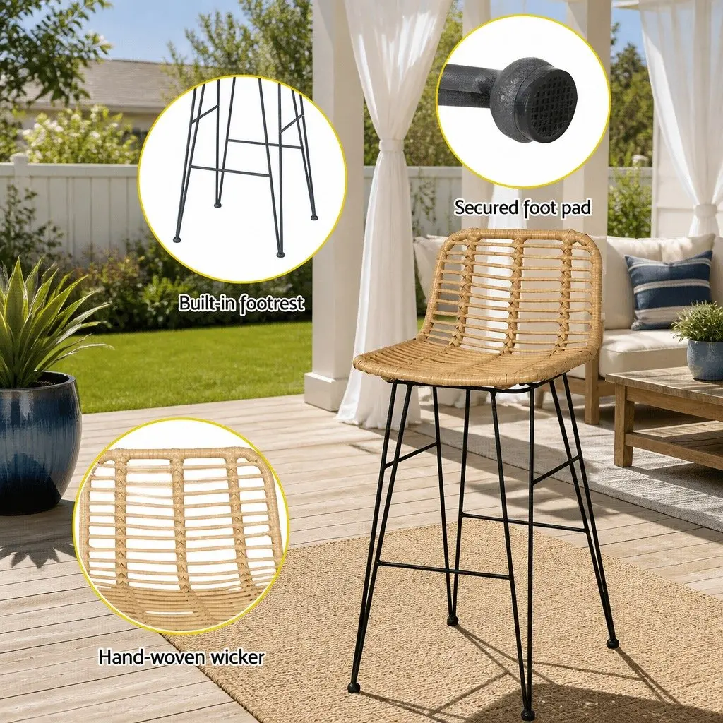 Outdoor Bar Set Wicker Chairs Table 3-Piece Brown Black