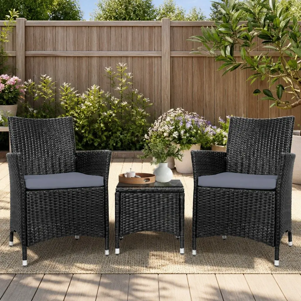 3 Piece Outdoor Bistro Set with Chairs & Table