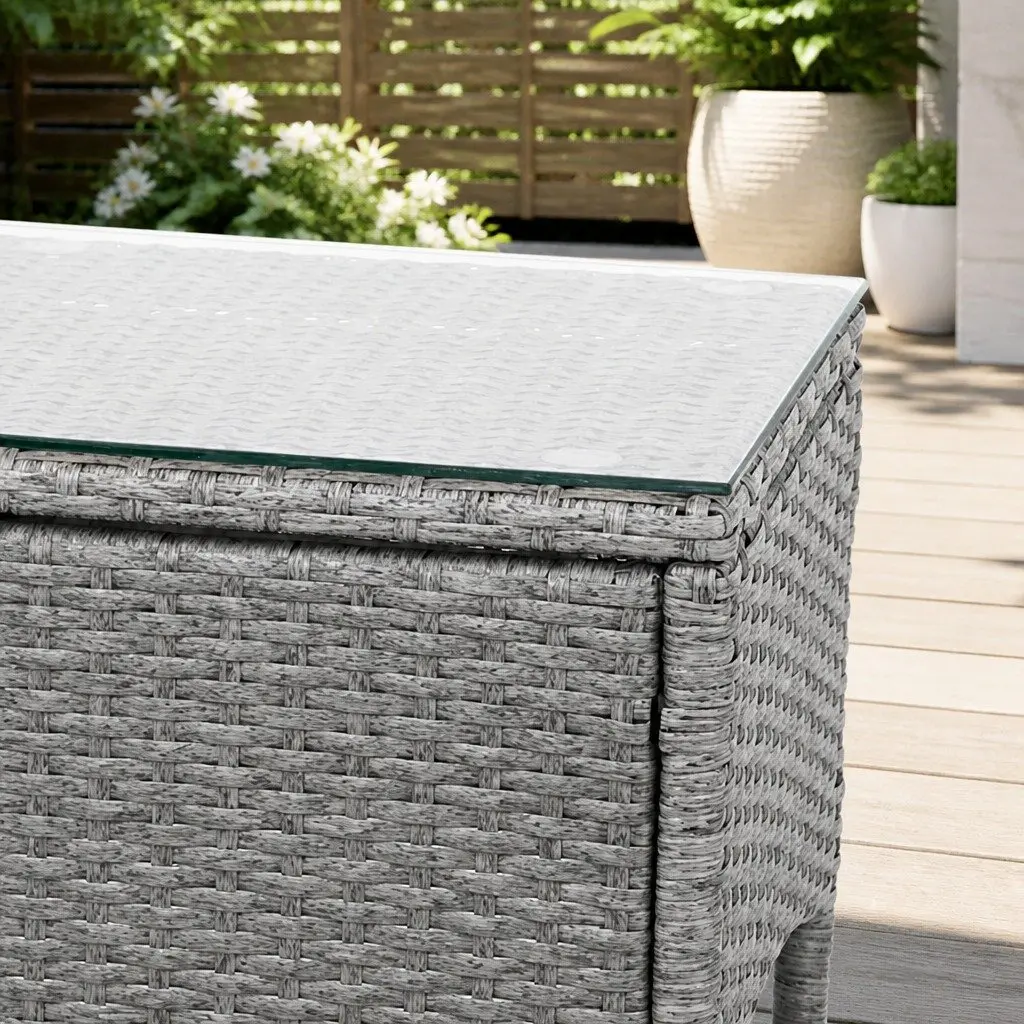 3-Piece Outdoor Bistro Set Grey Wicker Chairs Side Table Patio Furniture Cushion