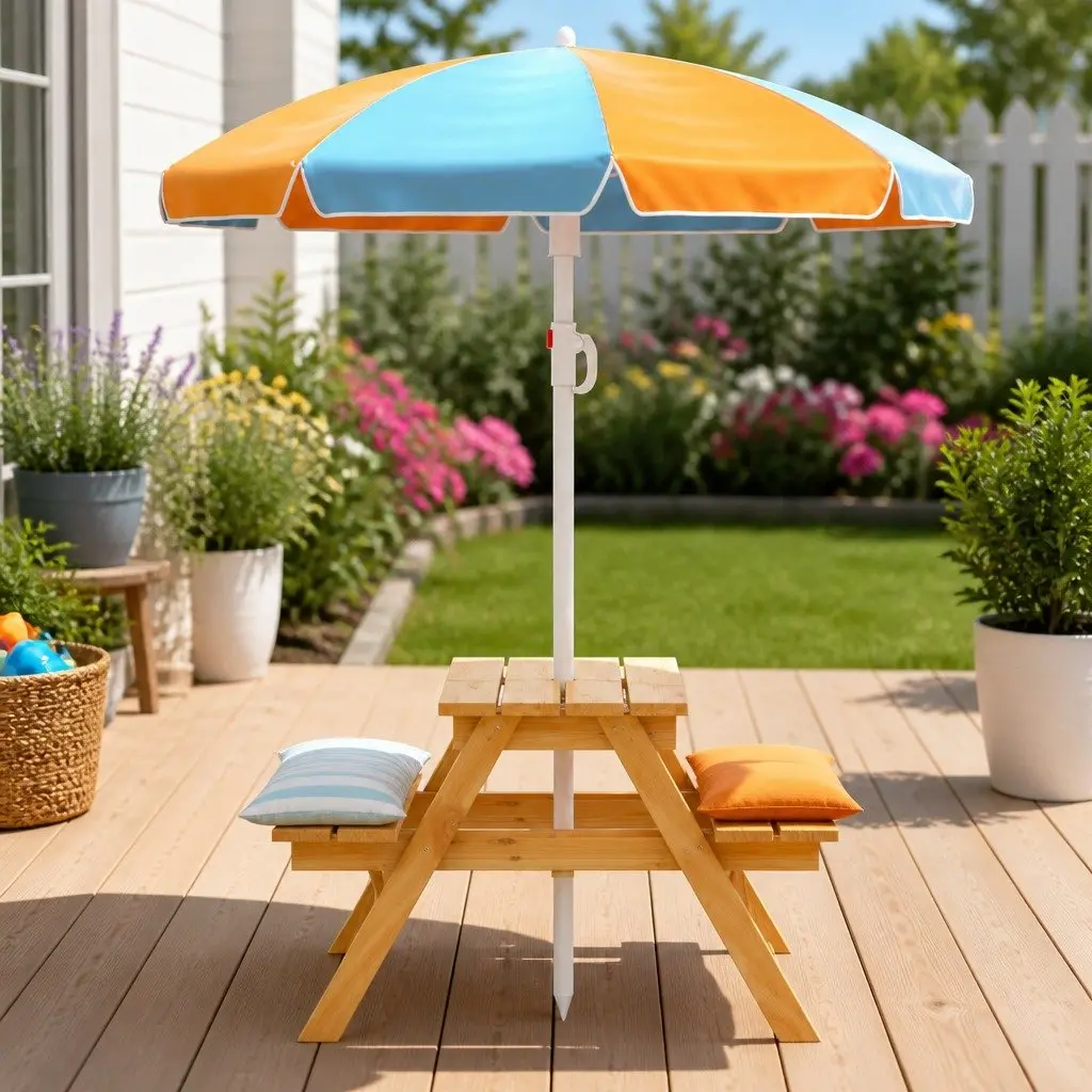 Kids Picnic Table Bench Set Solid Wood 75 x 40 cm Wood Colour