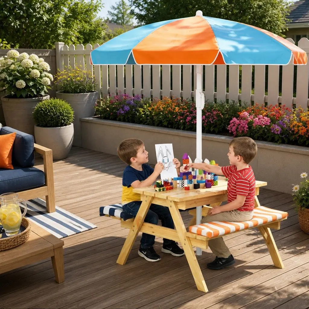 Kids Picnic Table Bench Set Solid Wood 75 x 40 cm Wood Colour