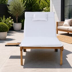 Wooden Sun Lounger Outdoor Day Bed with Wheels Adjustable Backrest White