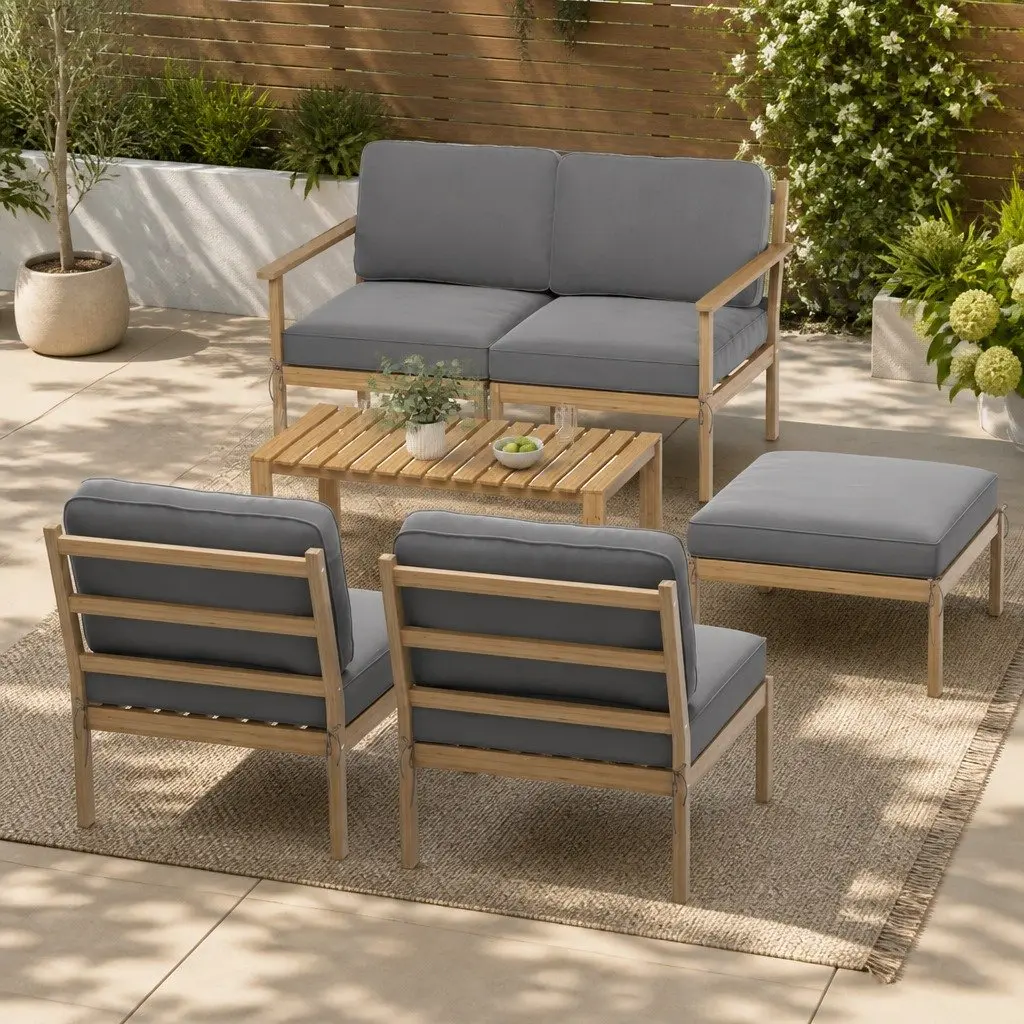 5-Seater Outdoor Sofa Set Wooden Lounge Setting 6 Pieces Garden Furniture