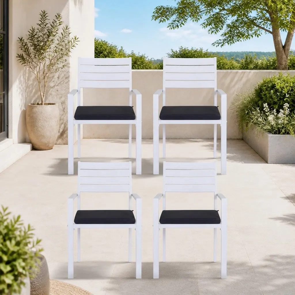 Outdoor Chairs Aluminum Stackable 4 Piece White