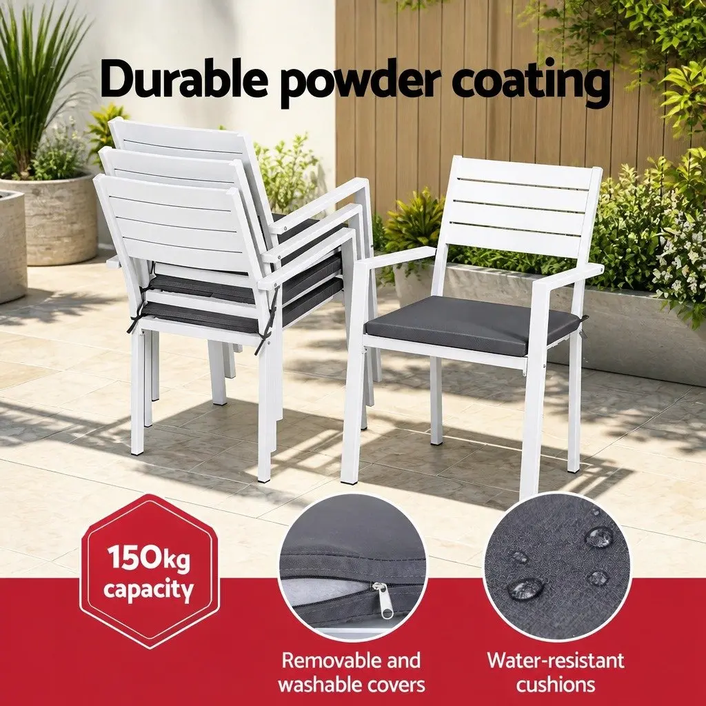 Outdoor Chairs Aluminum Stackable 4 Piece White
