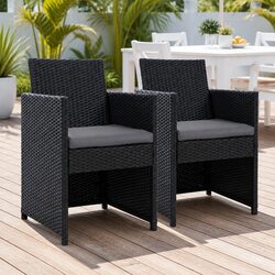 Outdoor Dining Chairs 2PC Patio Wicker Furniture Garden Seat Black Cushion